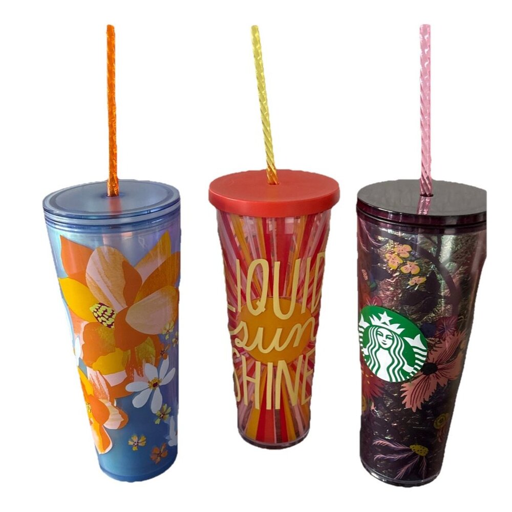Lot Of 3-STARBUCKS Spring Floral, Liquid Sunshine & Fall Floral 24oz Tumblers